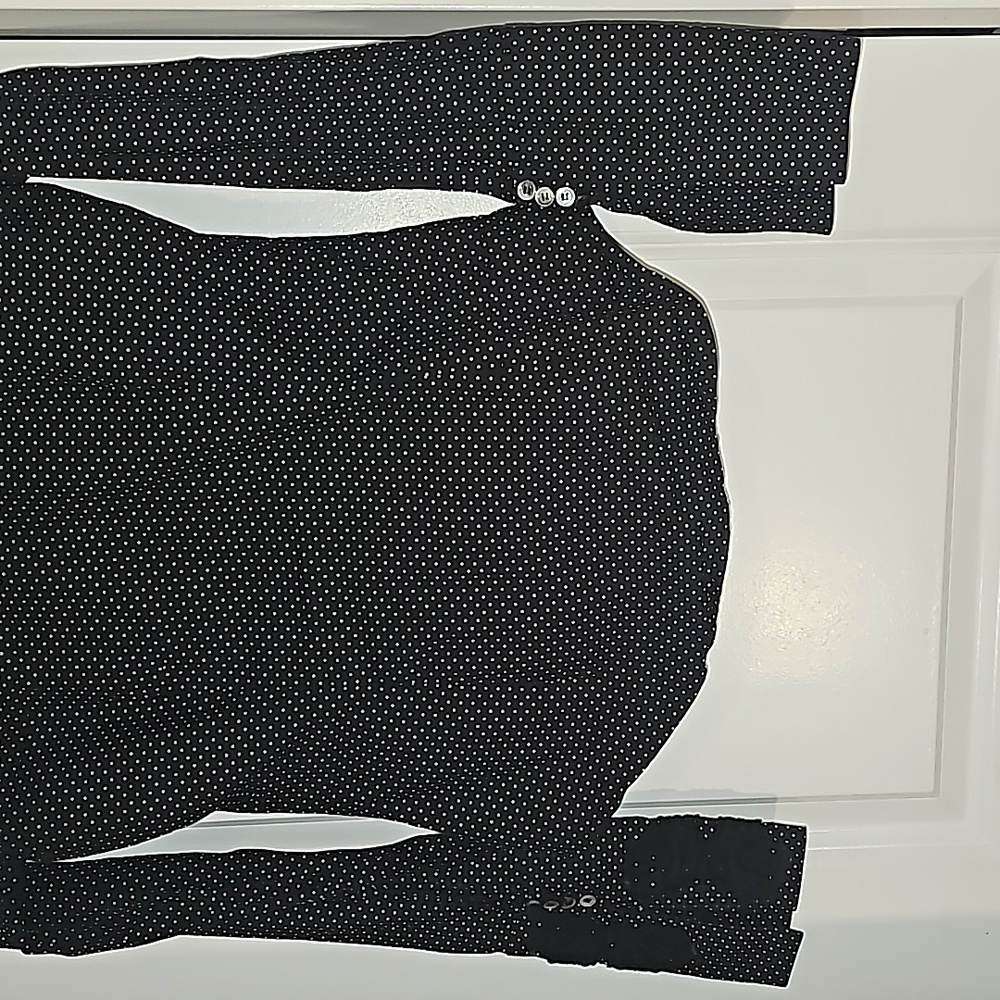 Lia Kes Black and White Dot Ruffle Long Sleeve Button Down Shirt Sz 4 - Picture 15 of 16